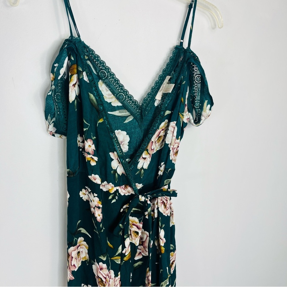 Forever 21 Green Floral Wrap Surplice High Low Dress AC12 - Picture 2 of 8